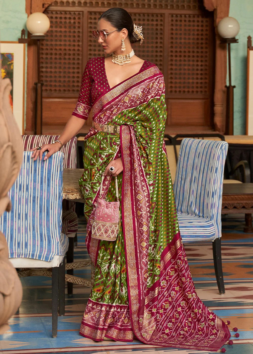Green Woven Patola Silk Saree