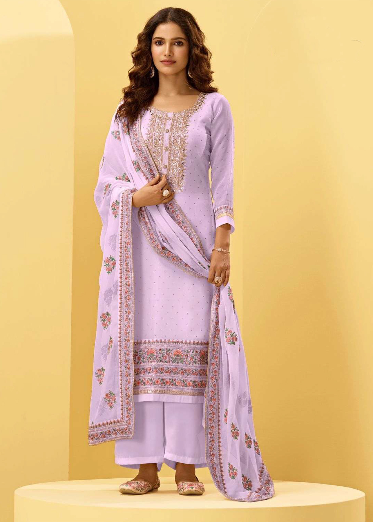 Red Embroidered Georgette Suit Set