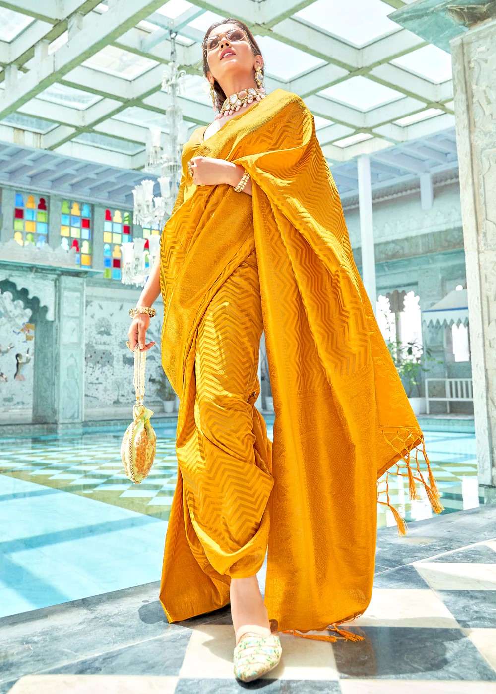 Yellow Designer Kanjivaram Readymade/Easy Saree