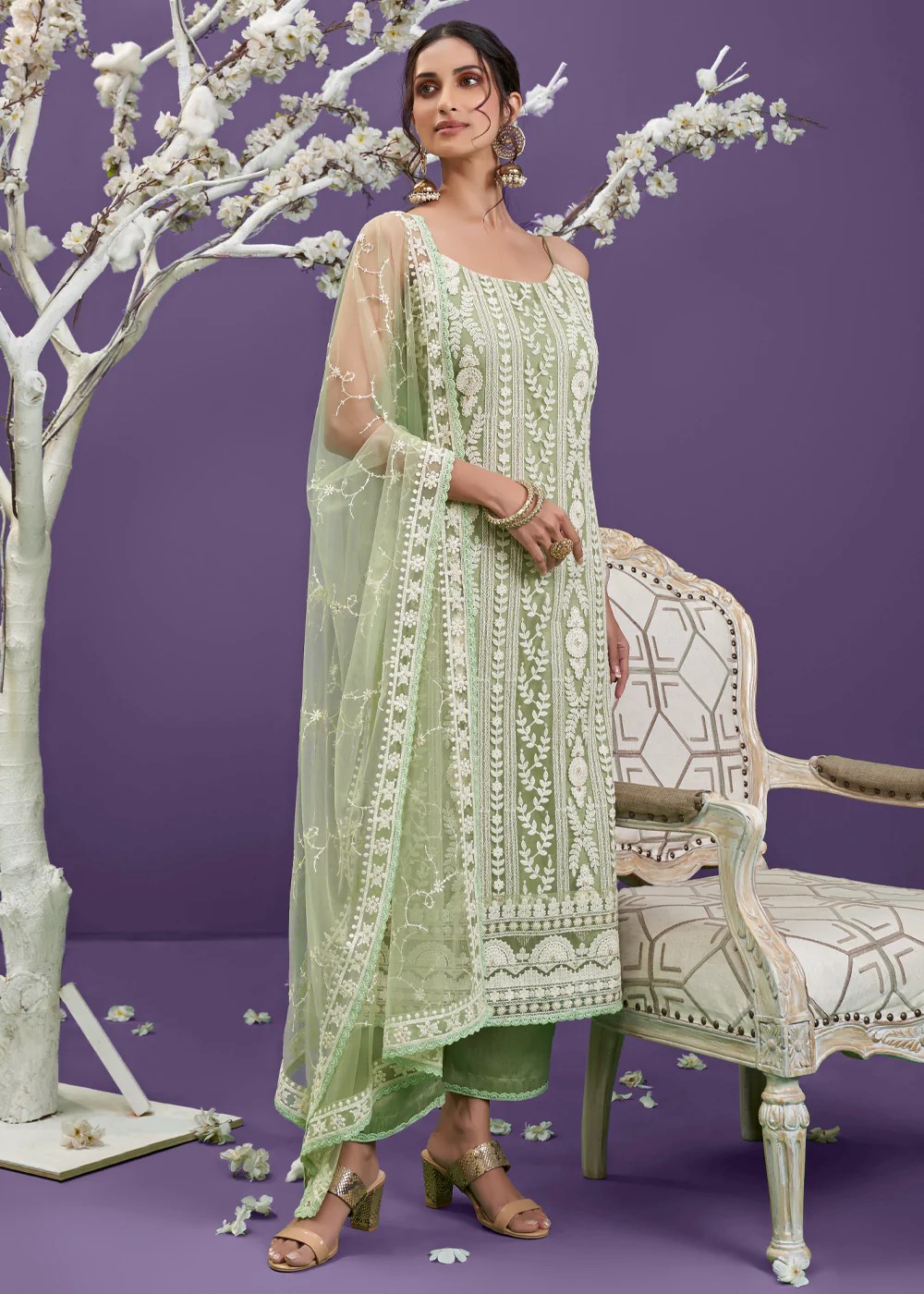 Original Lucknowi Chikankari Handworked Mulmul Cotton Gowns