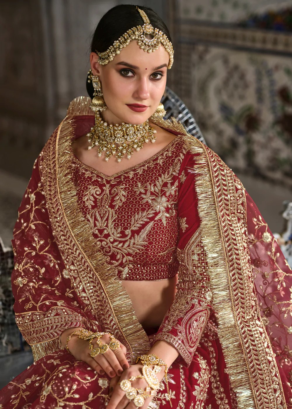 Maroon heavy deals bridal lehenga