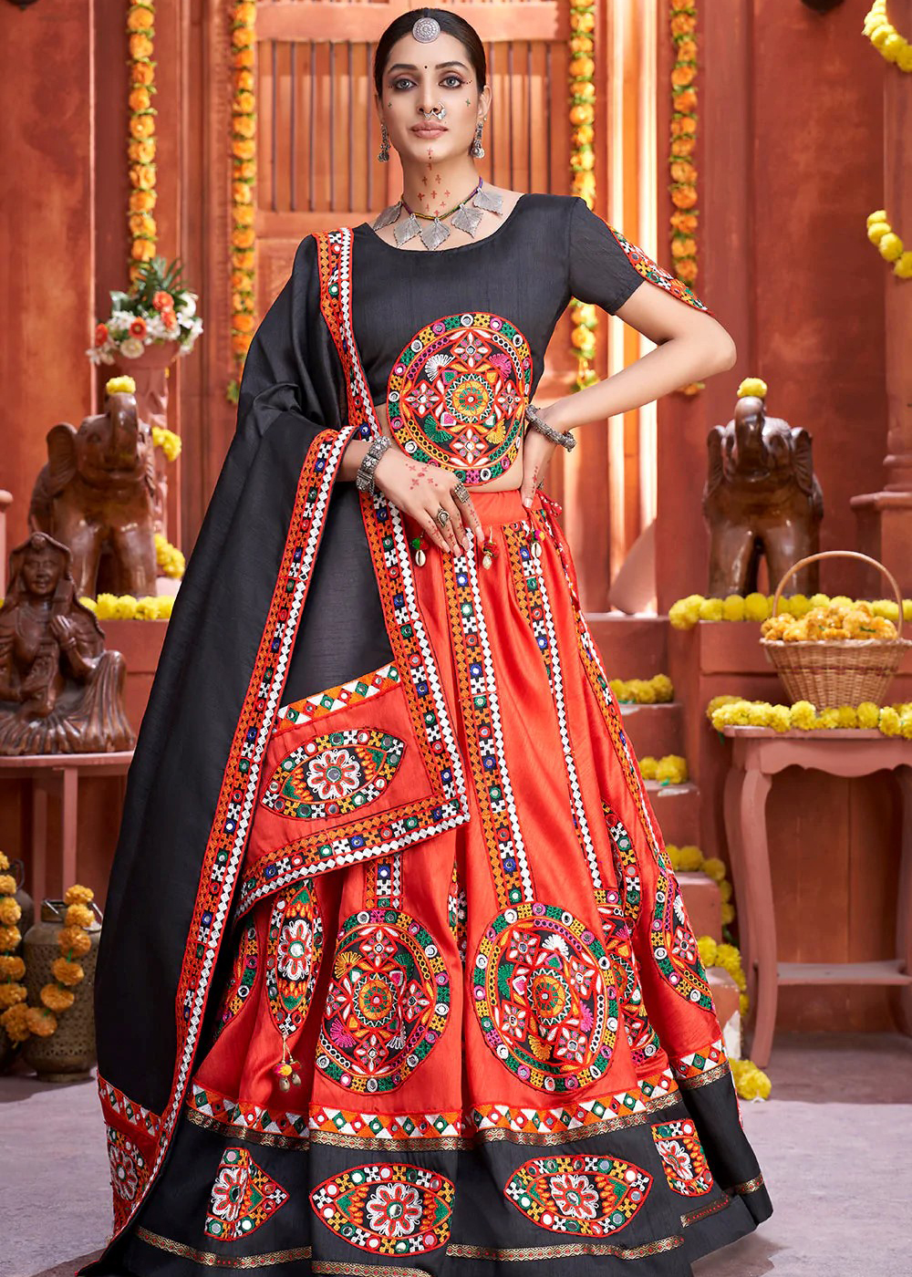 Black and red clearance lehenga choli
