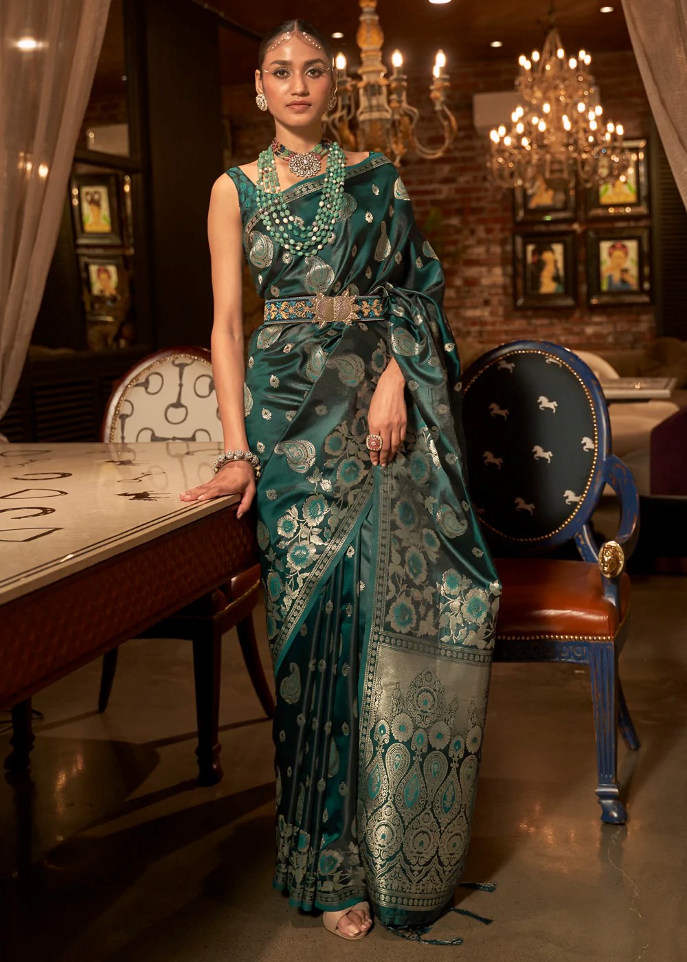 Buy Dark Green Wedding Wear Banarasi Silk Saree | Designer Sarees