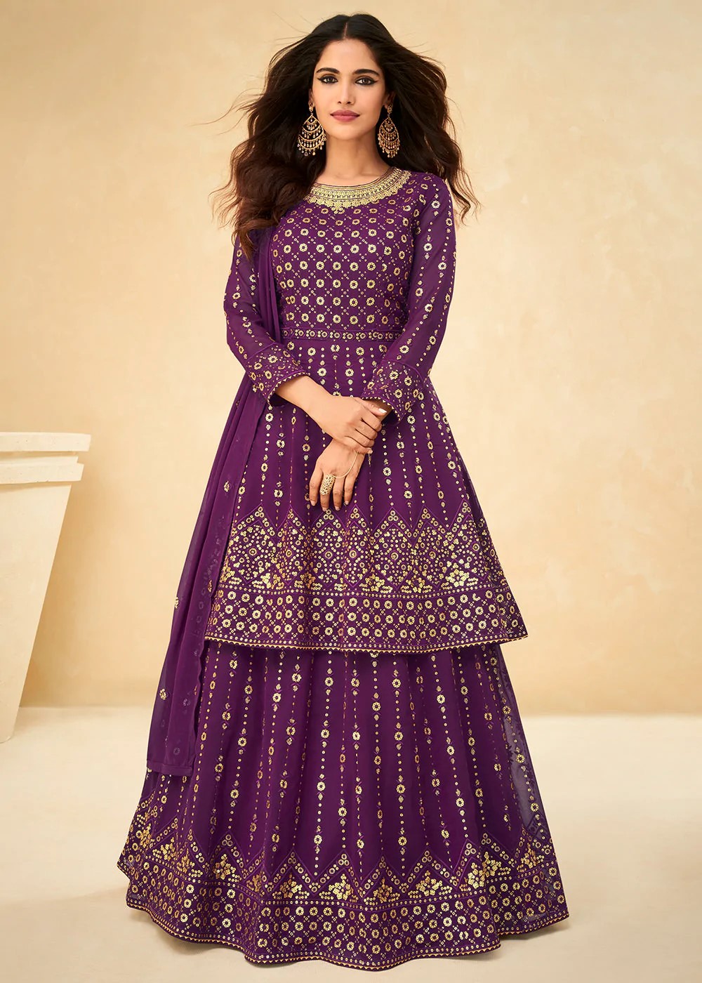 Purple Embroidered Georgette Anarkali Lehenga Suit Urban Womania