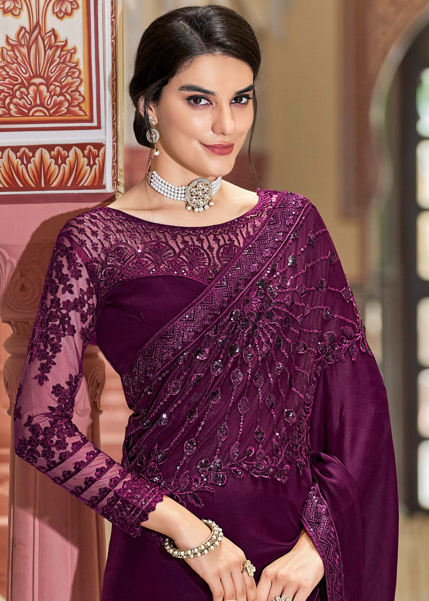 Purple Regal Embroidery Saree