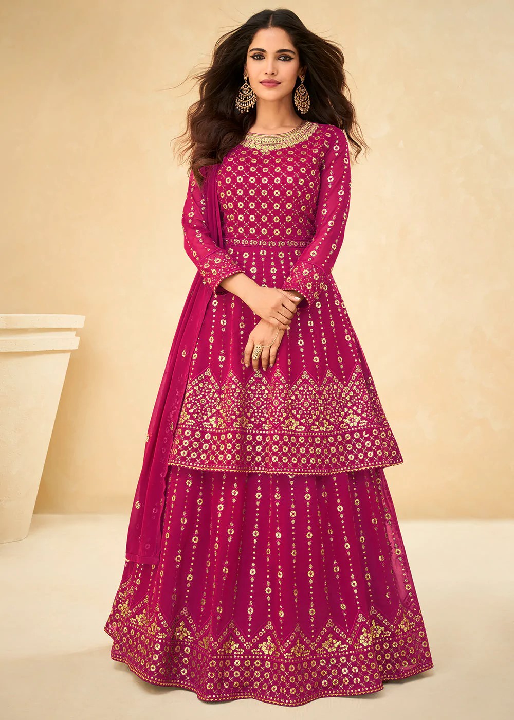ruby-pink-embroidered-georgette-anarkali-lehenga-suit-urban-womania
