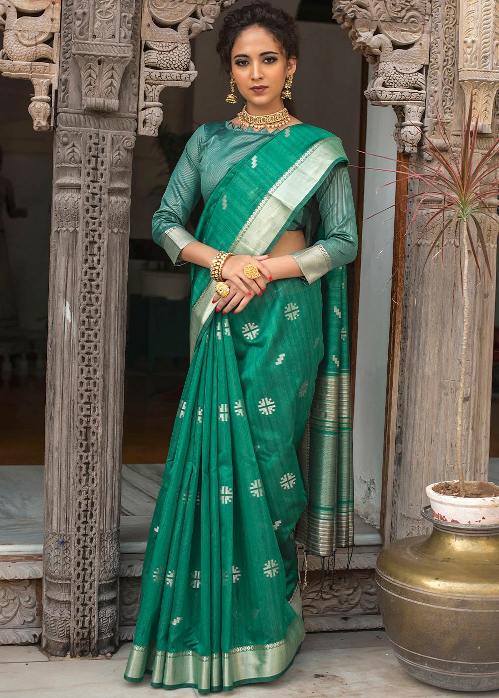 Zari Woven Semi Tussar Silk Saree - Grey Color