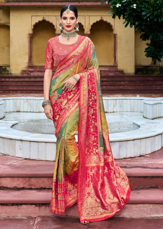 Multicoloured Woven Banarasi Silk Saree - Urban Womania