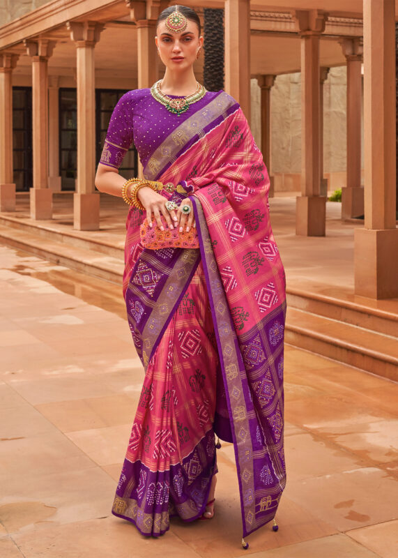 Designer Smooth Dark Pink Patola Silk Saree main image 0
