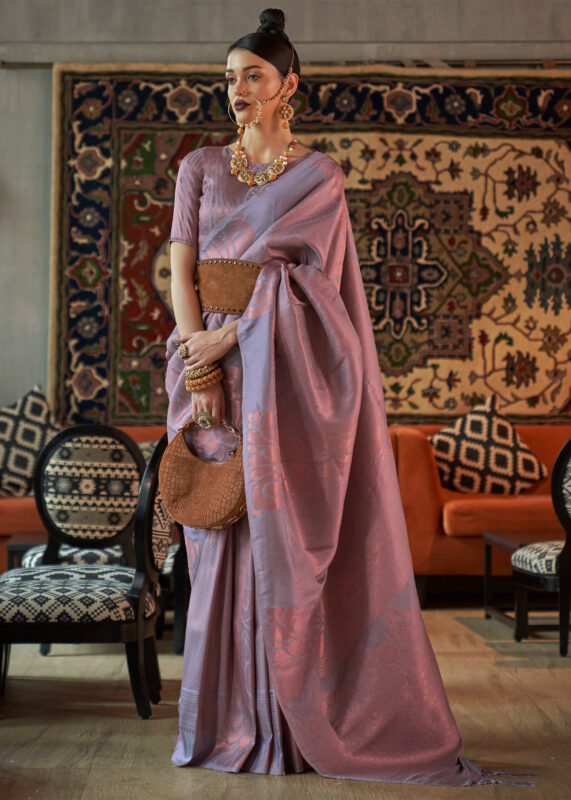 Luxurious Purple Banarasi Satin Silk Saree with Intricate Patterns - Buy main image 1