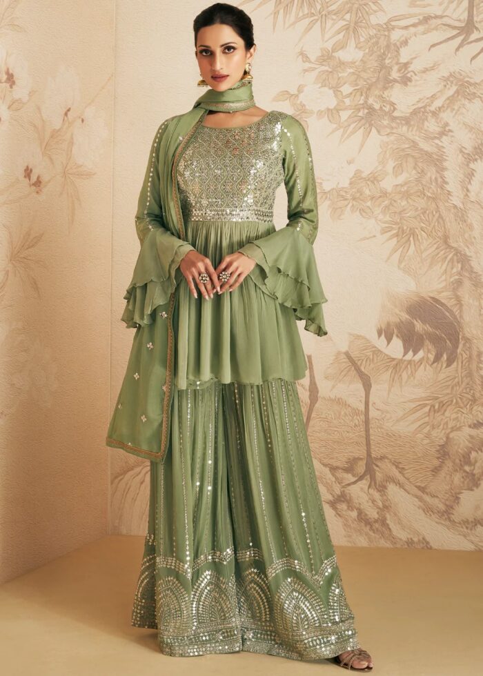 Exquisite Green Gota Patti Embroidered Sharara Suit main image 1