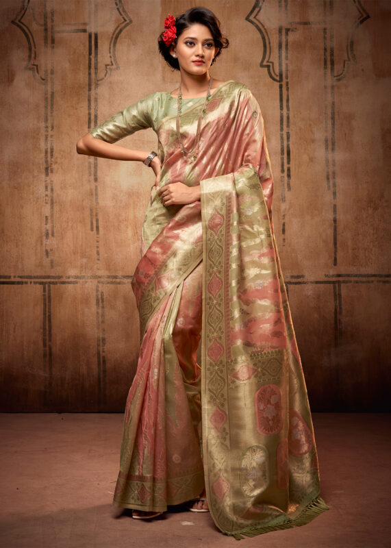 Pink Organza Tissue Banarasi Traditional saree