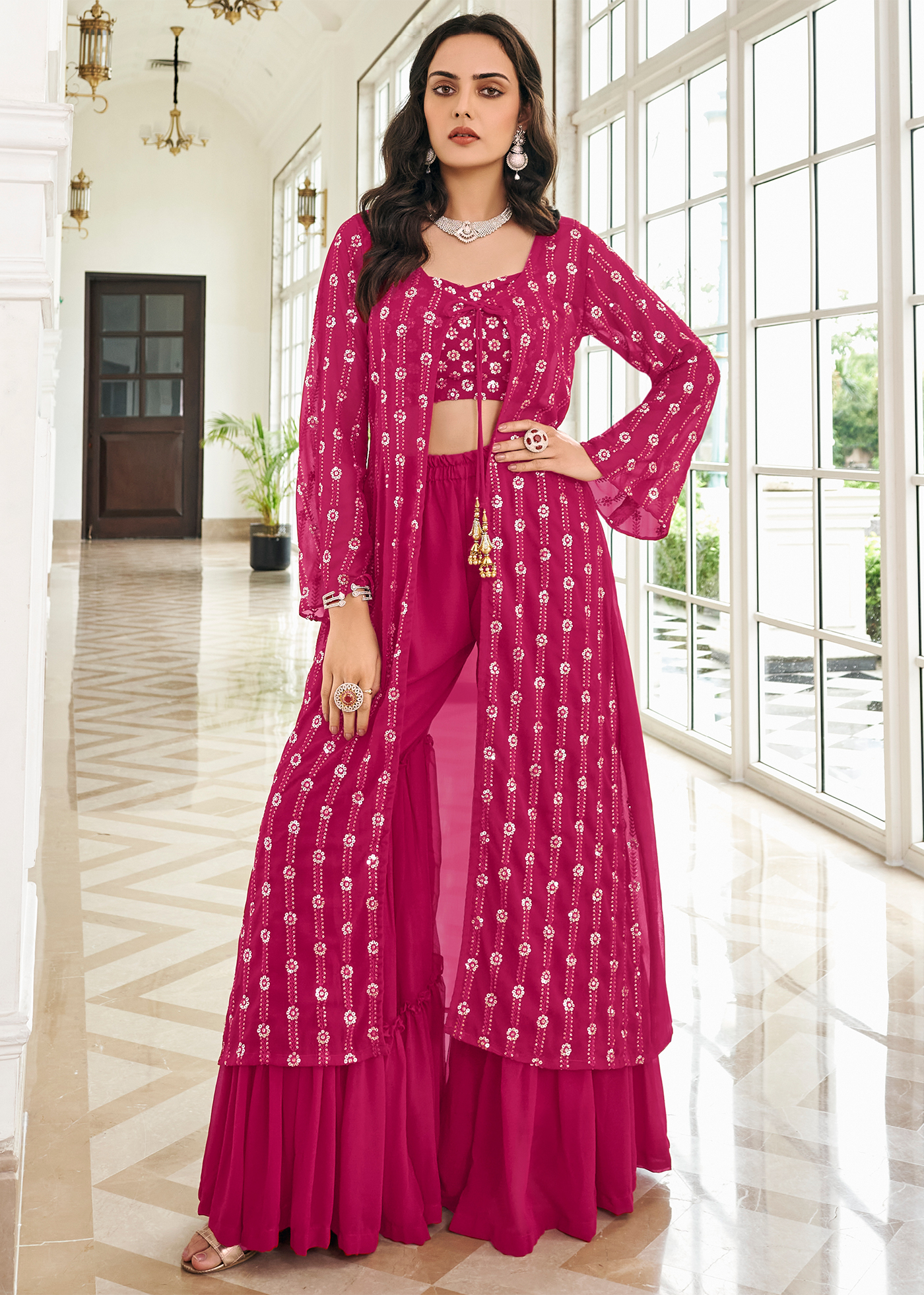 Buy Red Sharara Suit Indian Dress Western Sharara Shrug Suit Indian Wedding  Suit Designer Sharara Traditional Sharara With Blouse Suit , RR-1322 Online  in India - Etsy