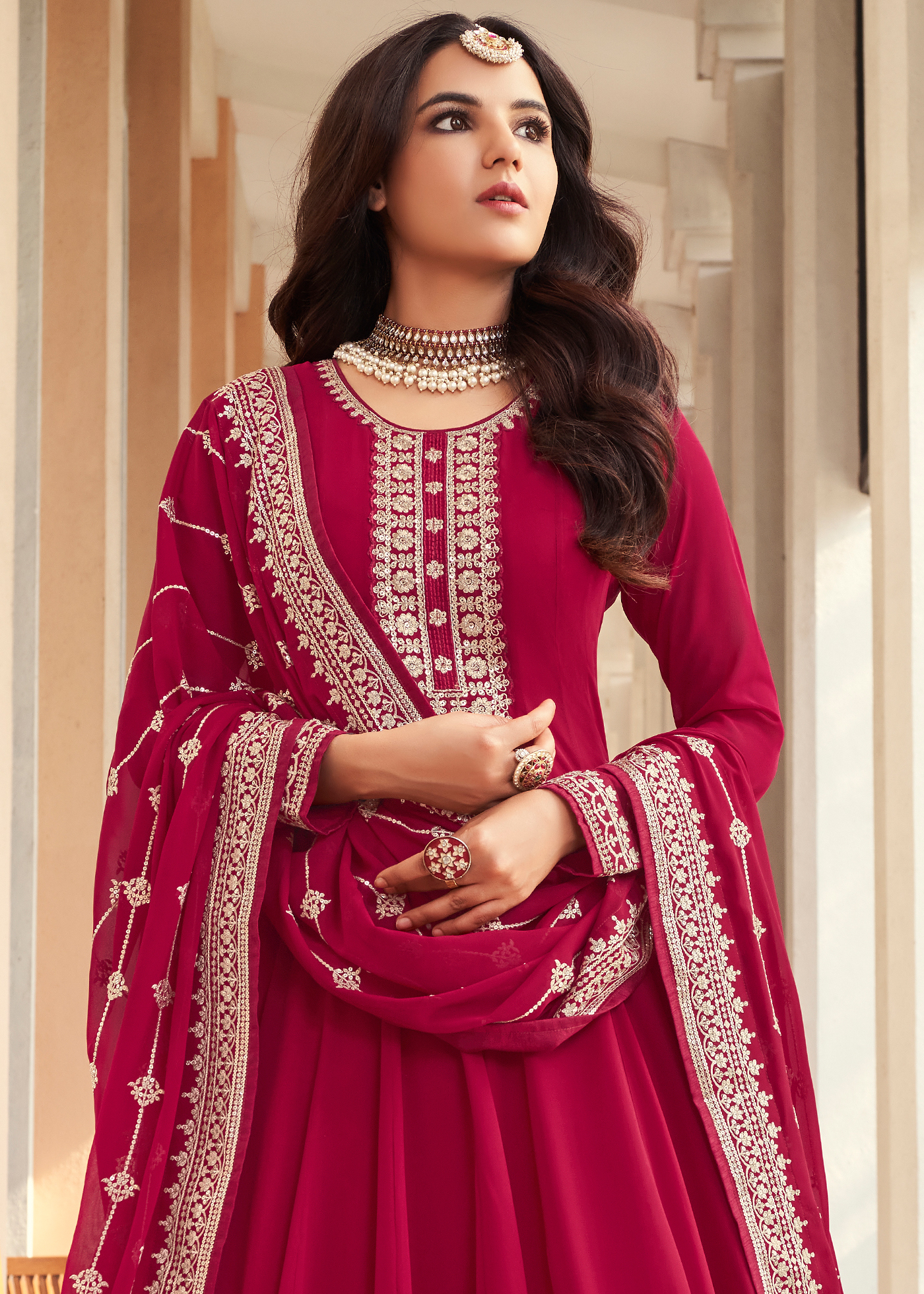 Red Designer Anarkali Salwar Suit - IndianwearOnline