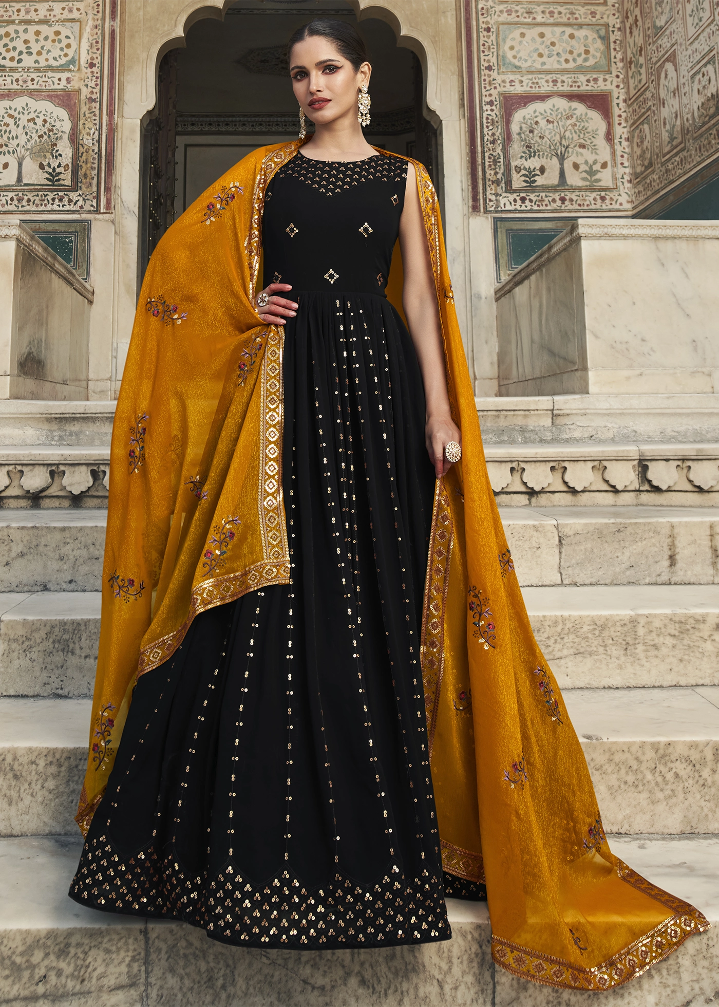 Stylish Party Wear Black Gown at Rs.1199/Piece in surat offer by avira  couture