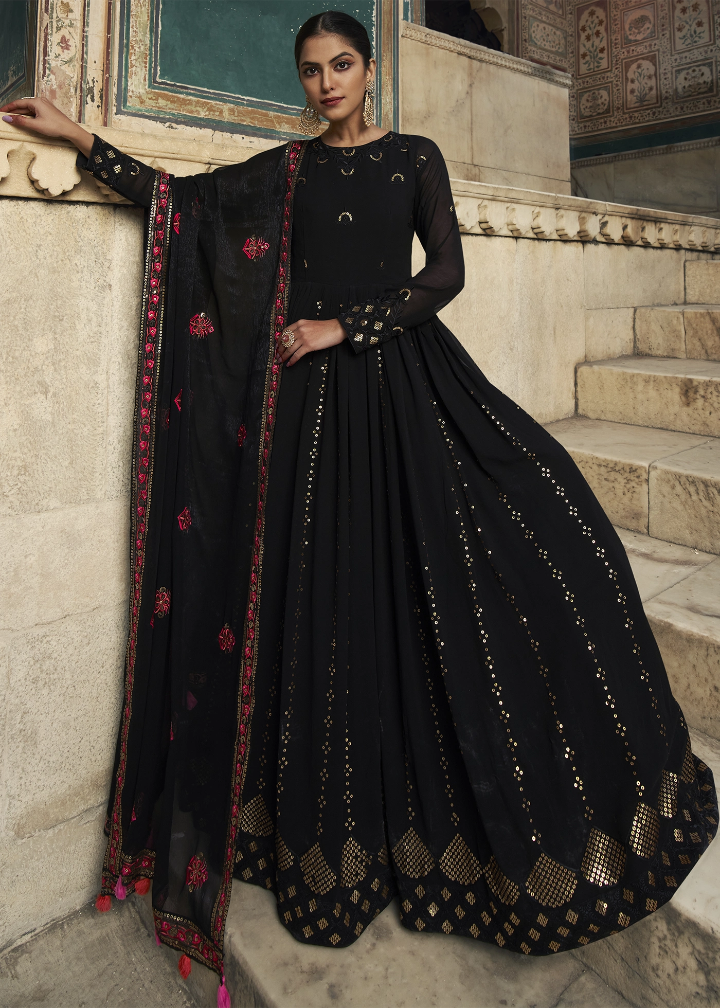 Black embroidered anarkali cheap