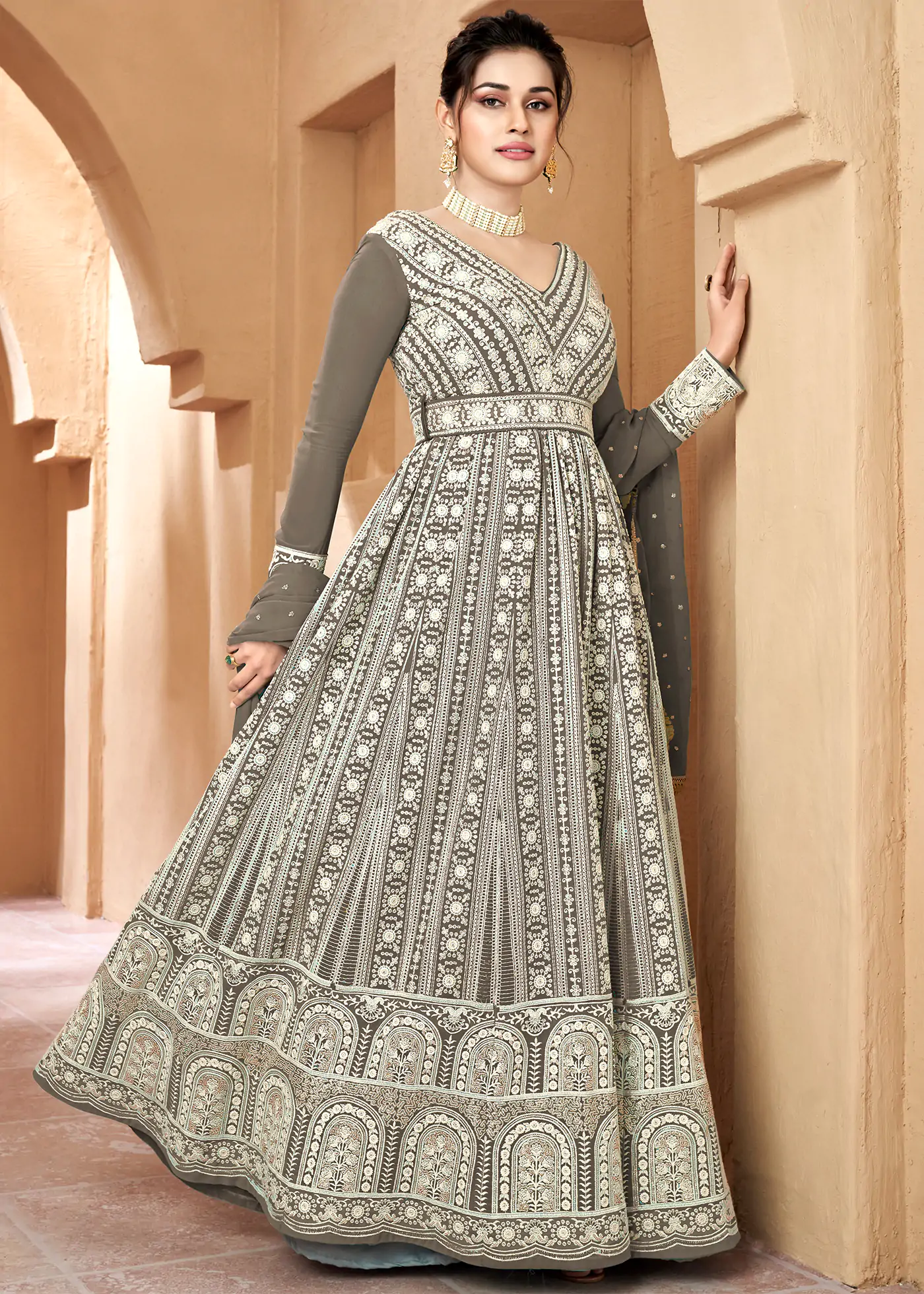 Embroidered Net - Anarkali Dress Salwar Kameez - Indian Dress - C695C |  Fabricoz USA