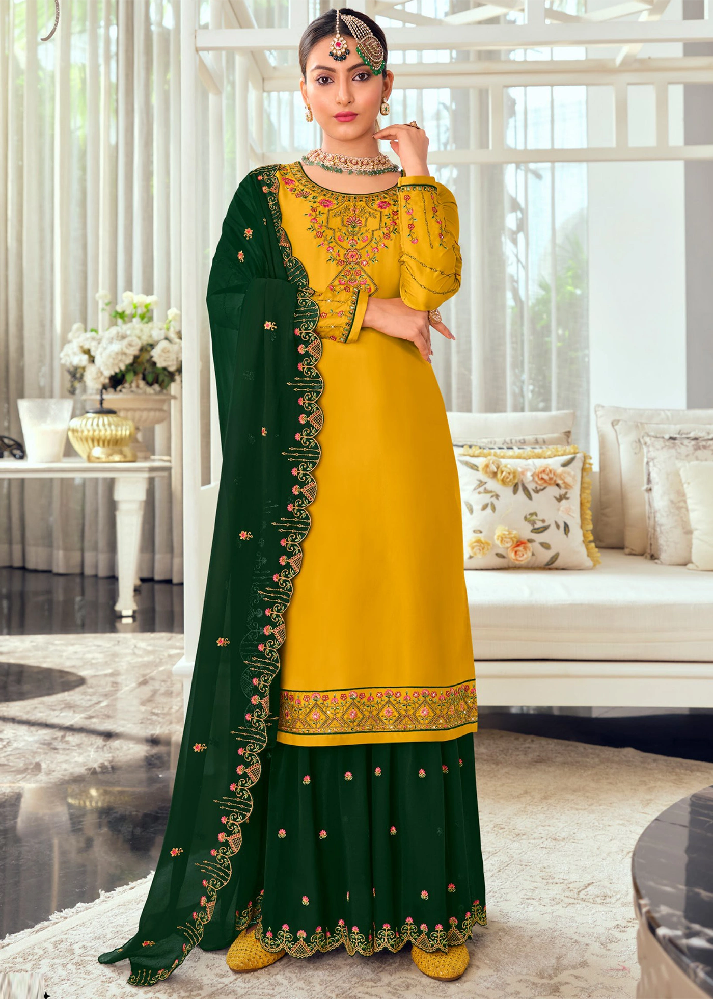 Yellow green gharara new arrivals