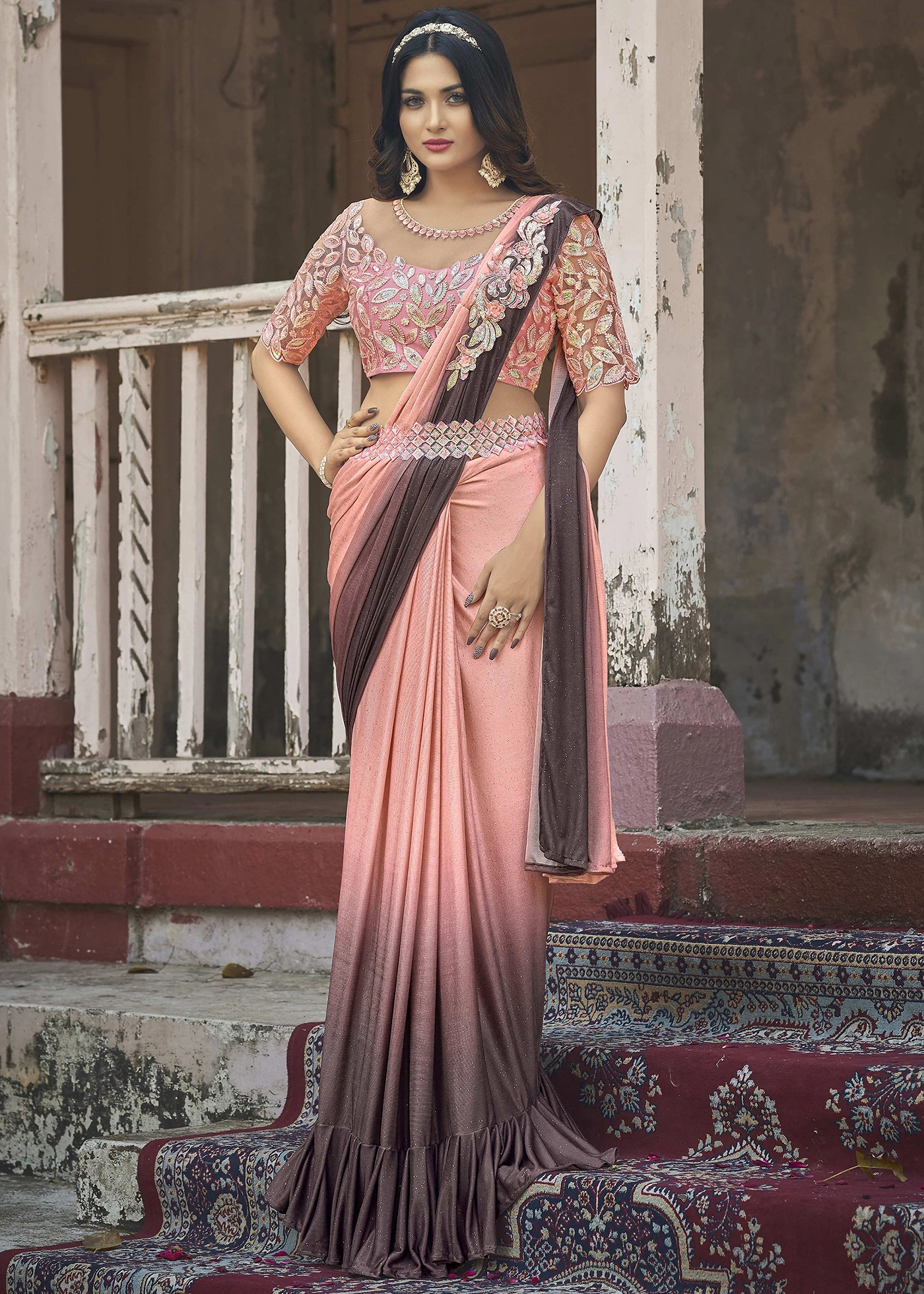 Tonys Pink Ready to Wear Designer Saree - Urban Womania