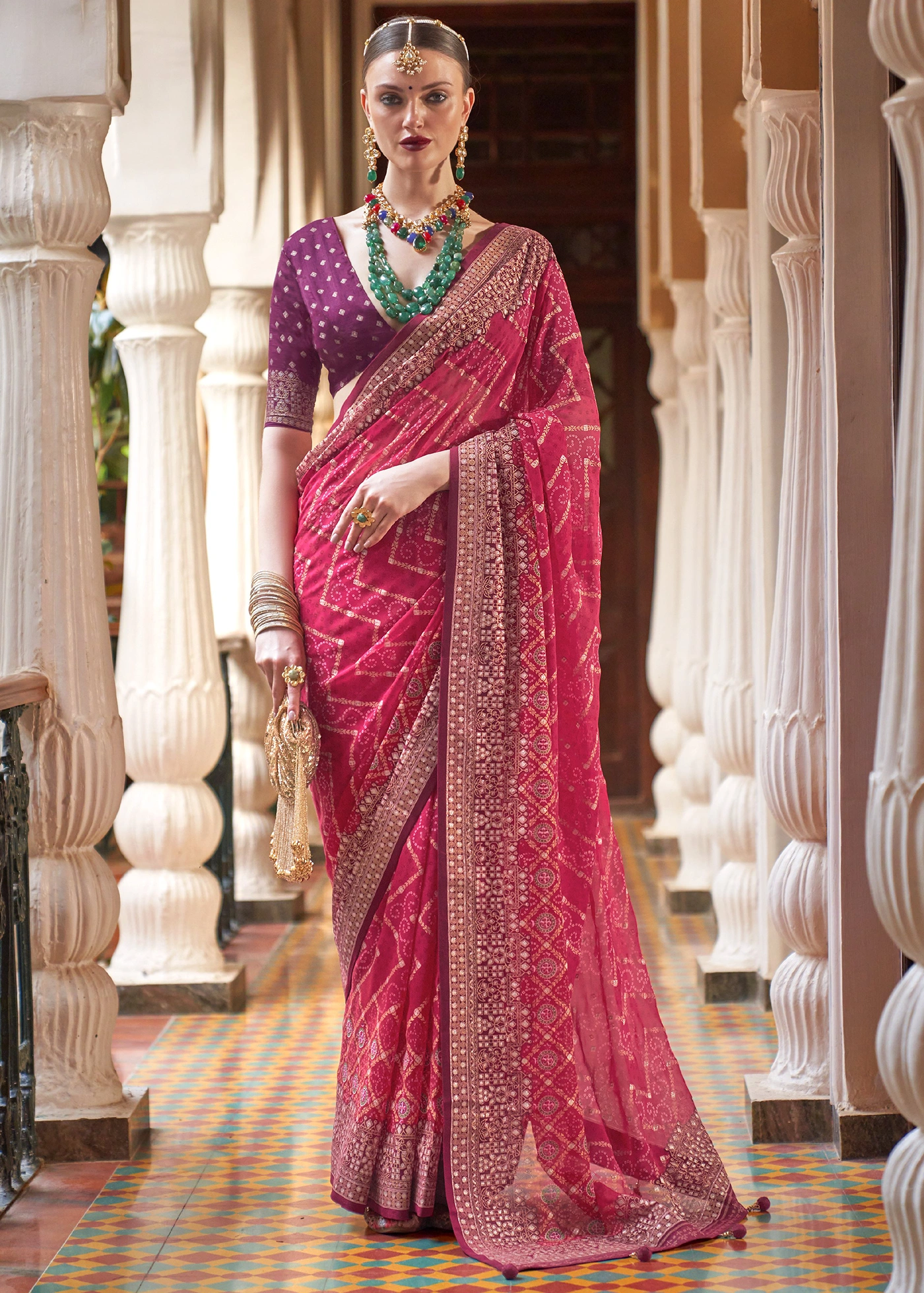 Magenta color wedding silk sarees sales