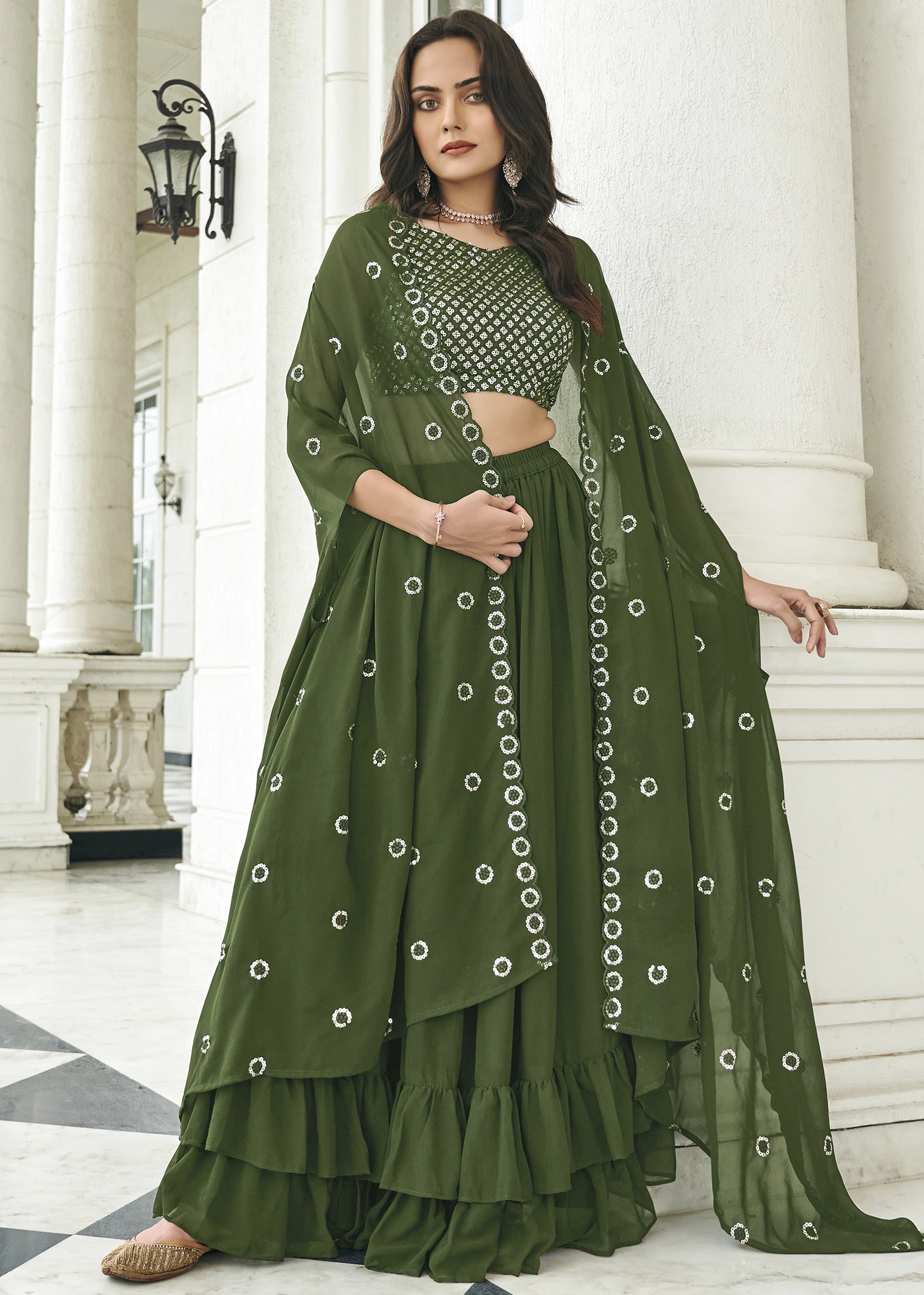 Dark Green Gharara Kameez for Pakistani Mehndi Wear – Nameera by Farooq