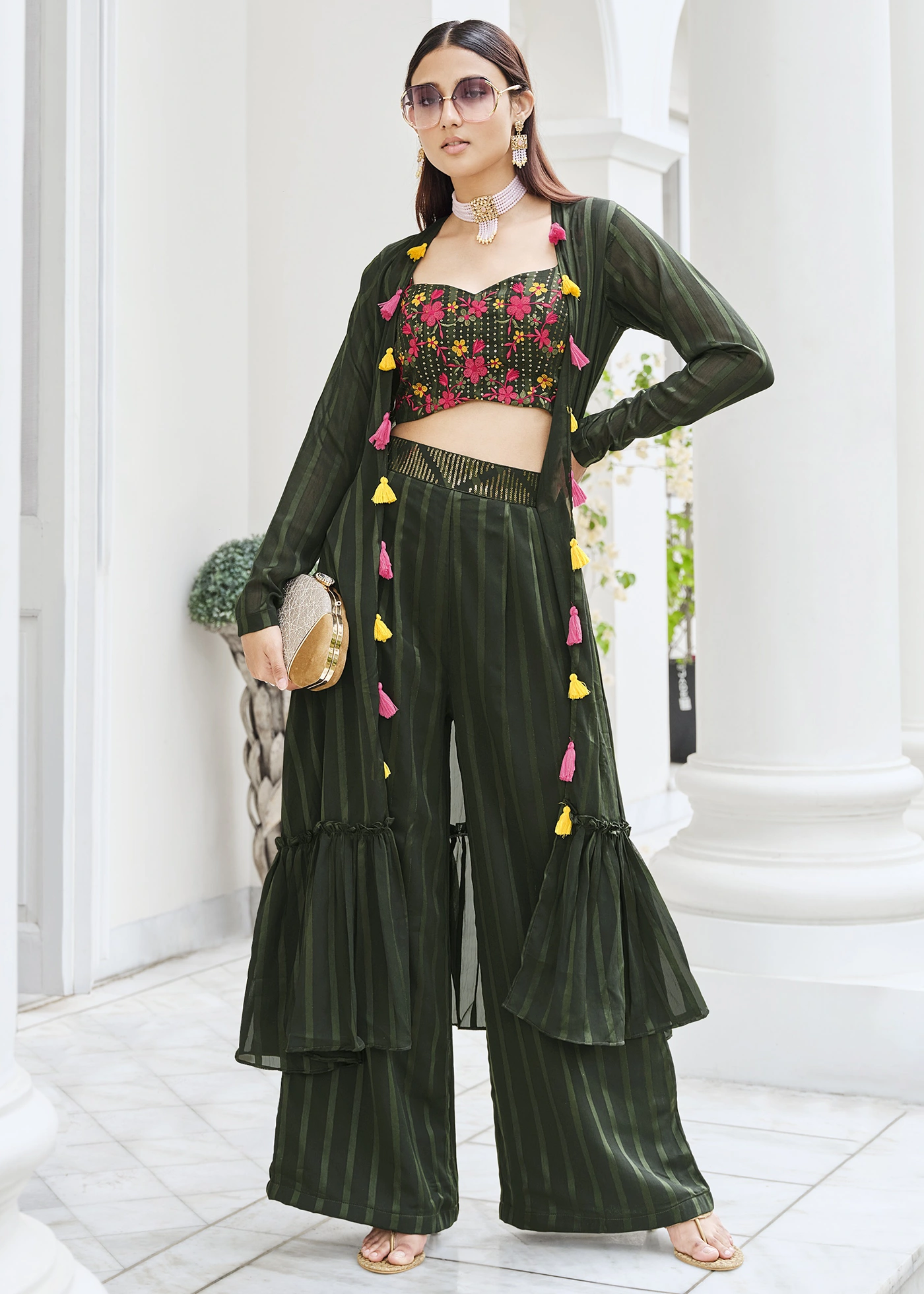 Pleated Crop Top And Skinny Flared Trousers Festival Co Ord Set Pink –  Styledup.co.uk