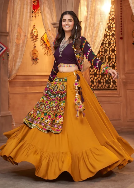 Pure Banarasi Silk Wedding Lehenga in Red & Mustard Color With Embroidery  work