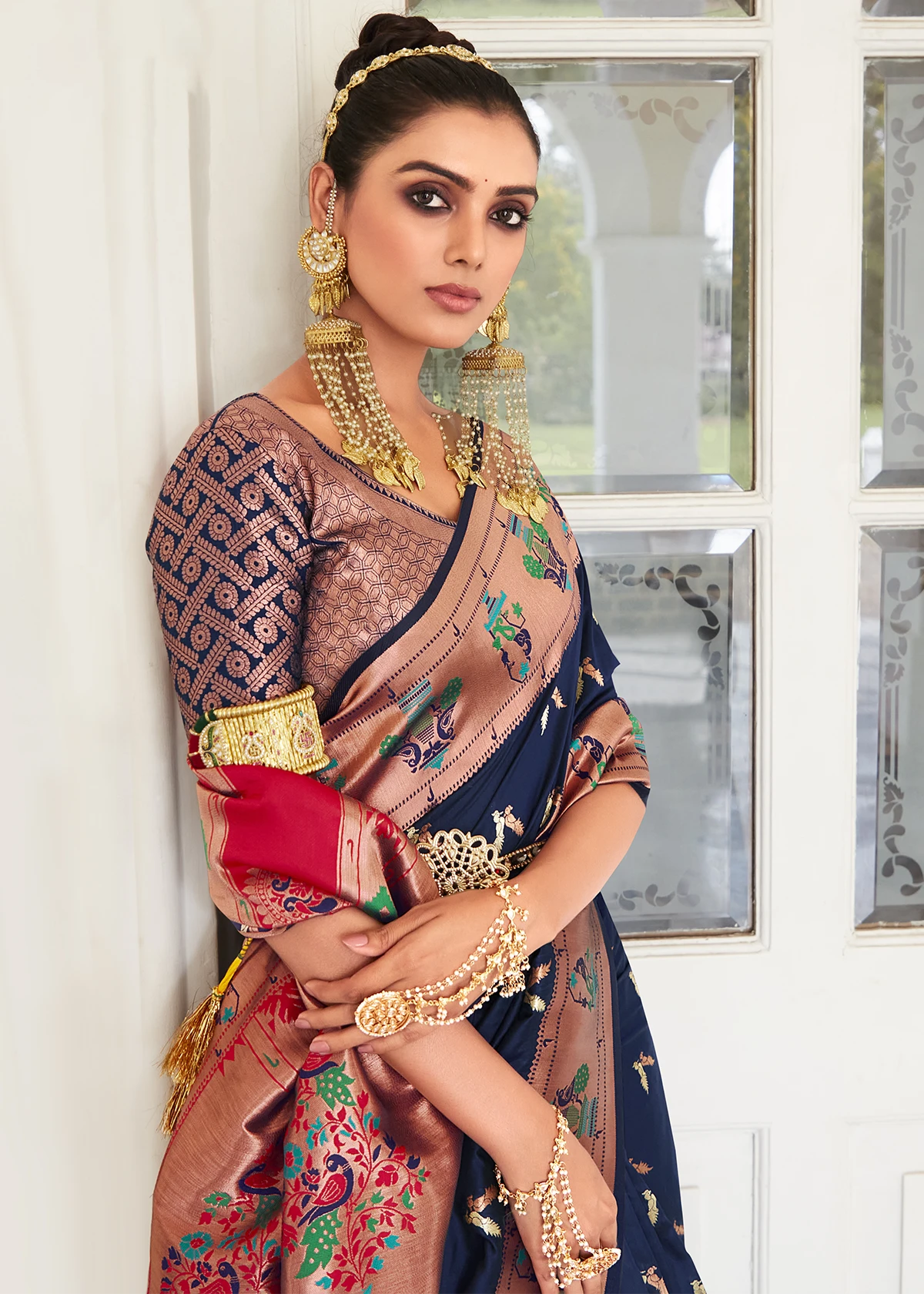 Navy Blue Paithani Silk Saree Urban Womania