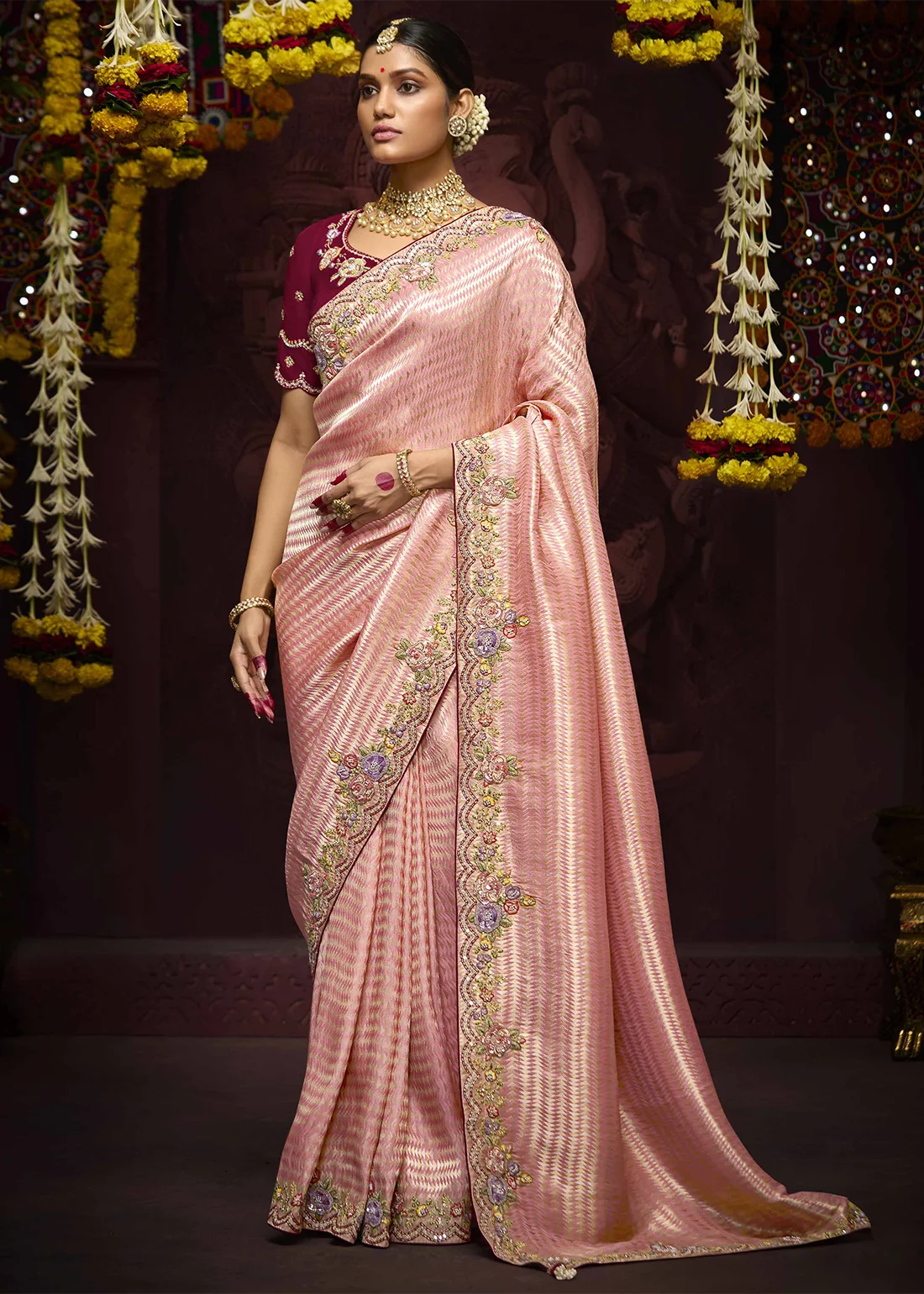Blush Peach Kanjivaram Silk Saree